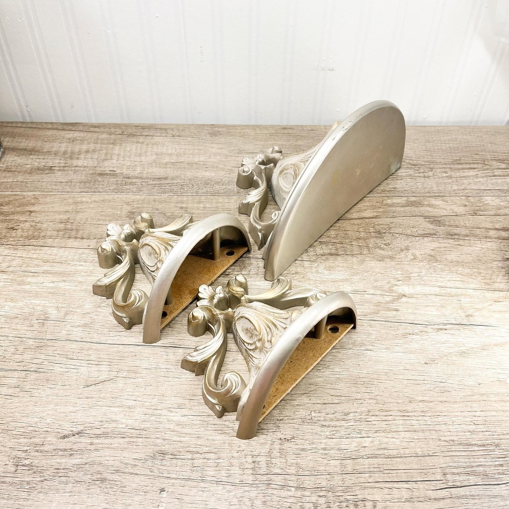 Ornate Gray Gold Wall Shelf Set – Vintage Gothic Burwood Decor - Picture 12 of 16
